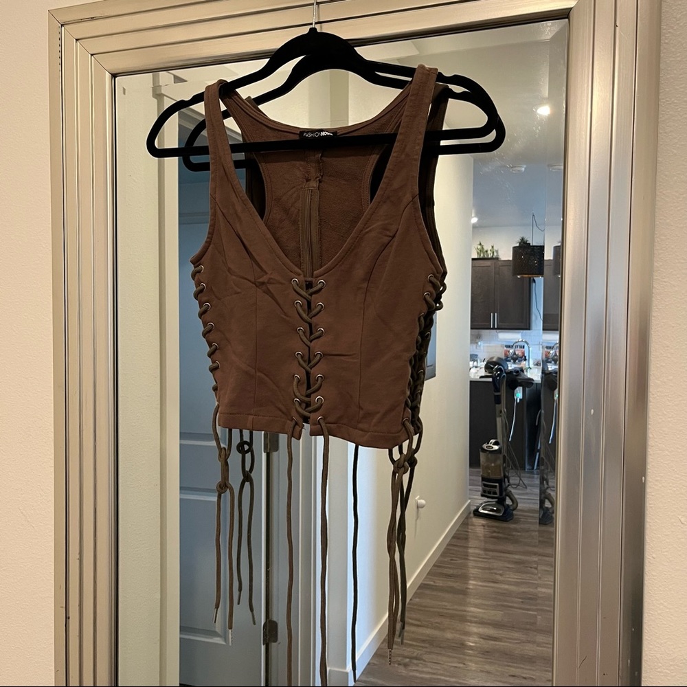 Strappy zipper hot Fashionnova Top olive 🫒